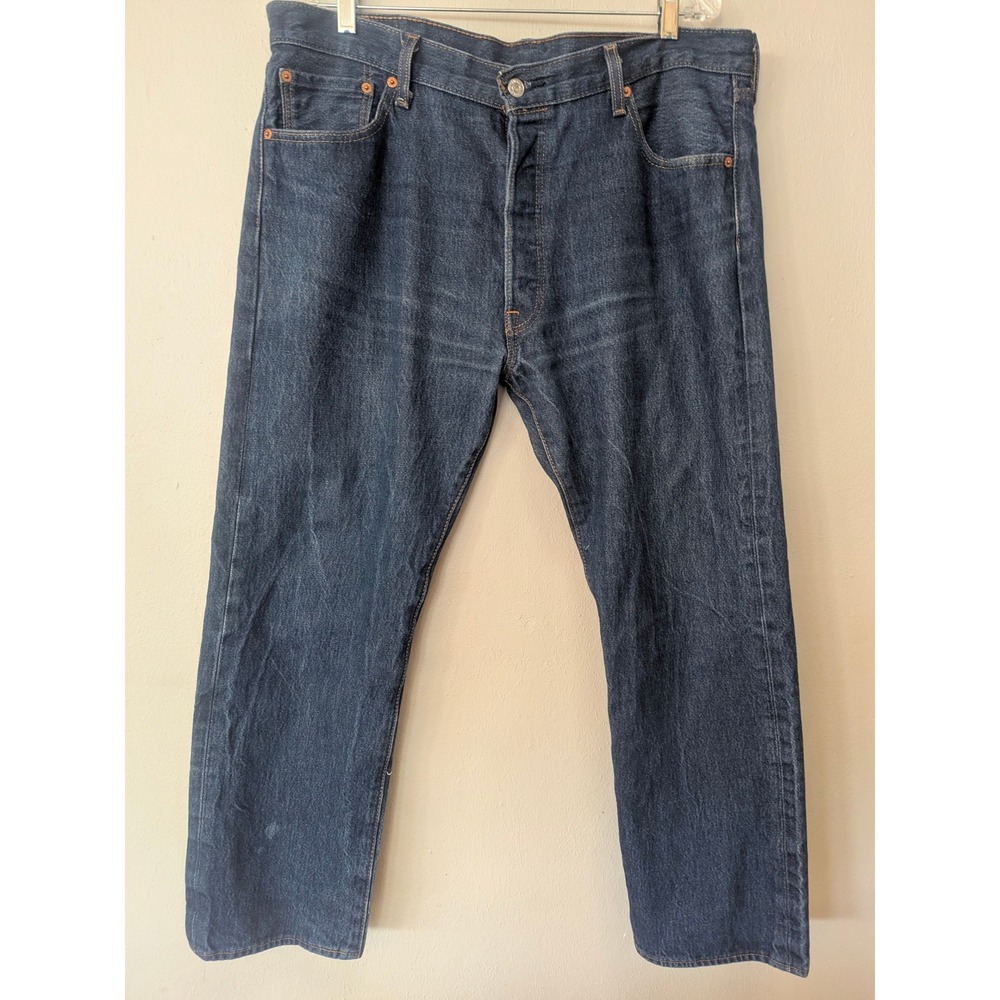 Levis 501 Original Fit Jeans Mens 38x30 Blue Dark Wash Straight Leg Button Fly
